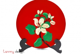 Đĩa sơn mài tròn đỏ vẽ hoa ban gắn trứng 30 cm ( không kèm chân đế)